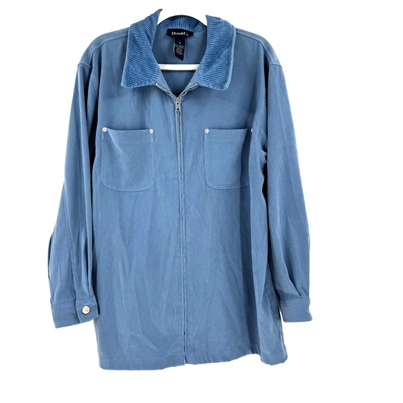 Vintage 90s Denim & Co Corduroy Trim Full Zip Shackett Women's 1X Blue Chore - Picture 6 of 8